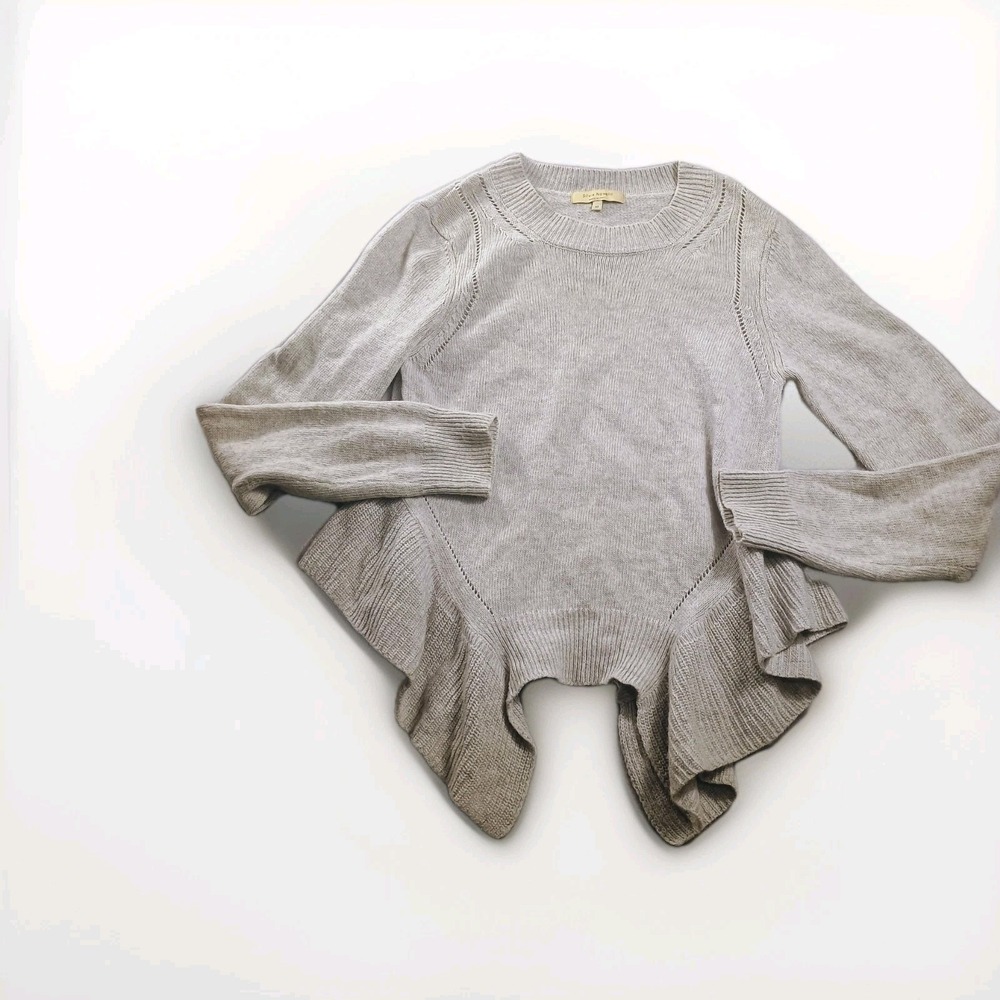 Silvia Novelli Sweater Womens Medium Gray Cashmere Ruffle Hem Knit‎ Made Italy